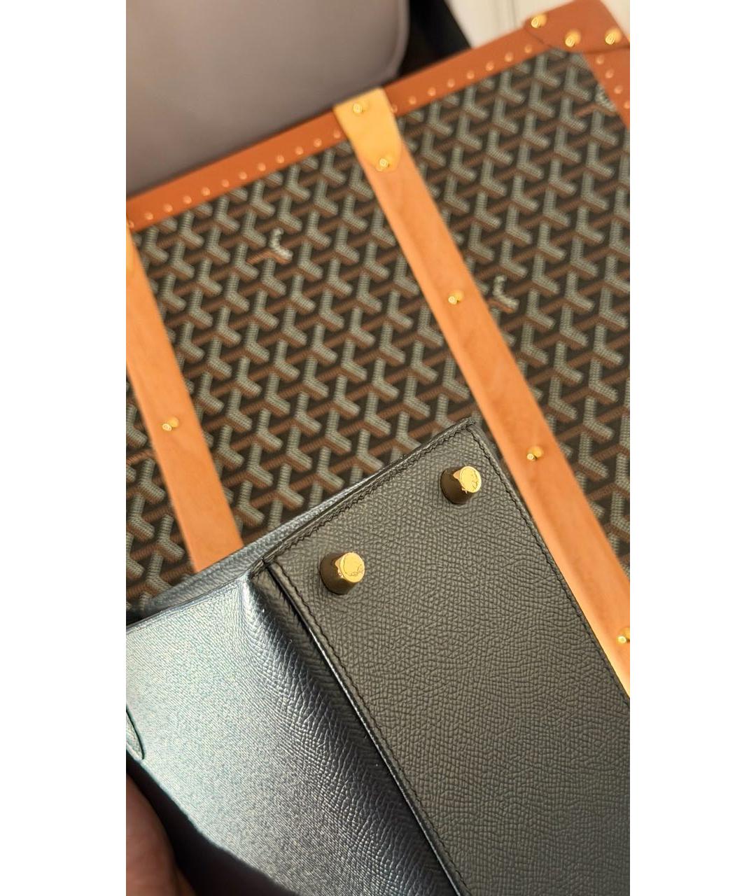 HERMES Синяя кожаная сумка с короткими ручками, фото 4