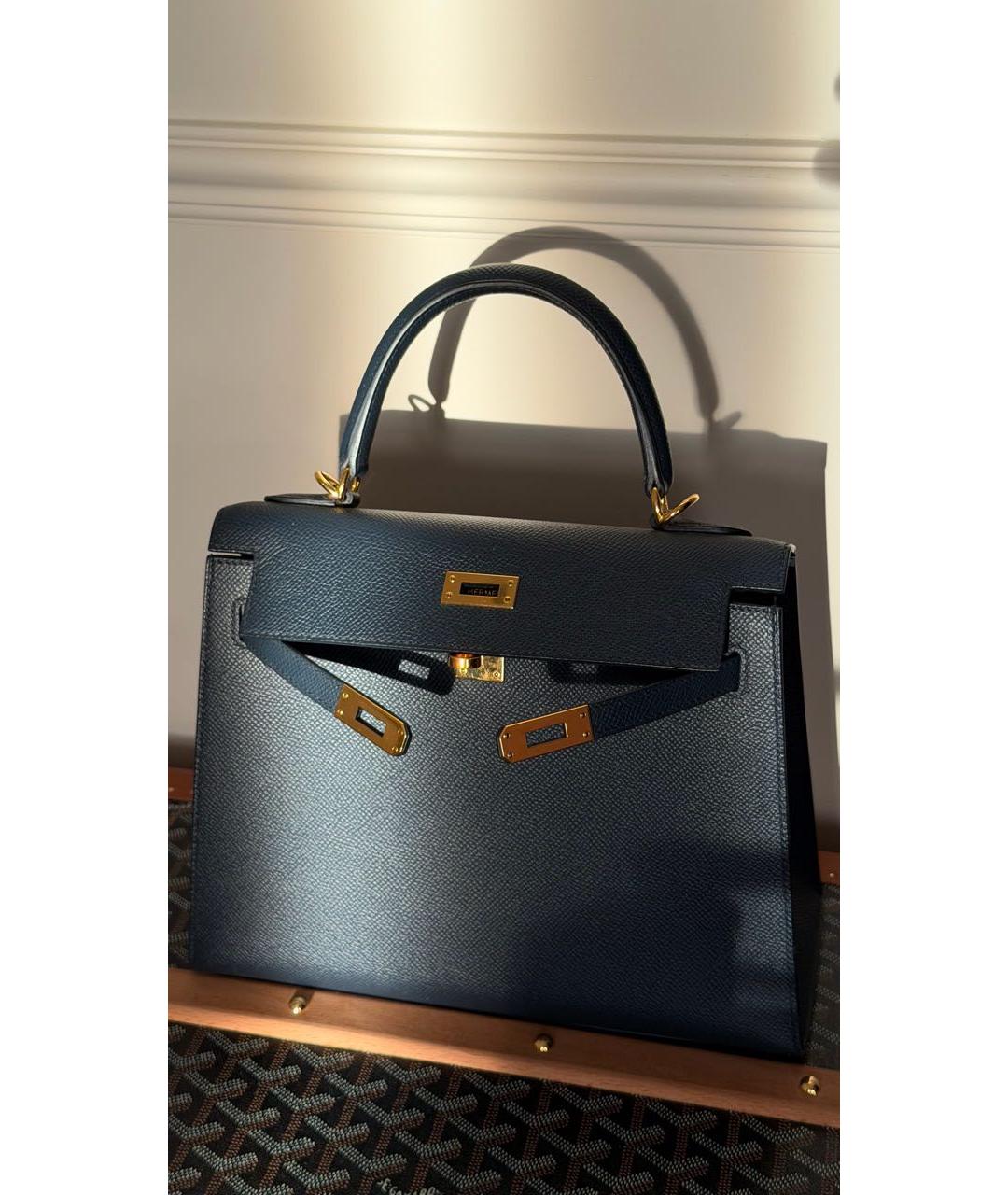 HERMES Синяя кожаная сумка с короткими ручками, фото 9