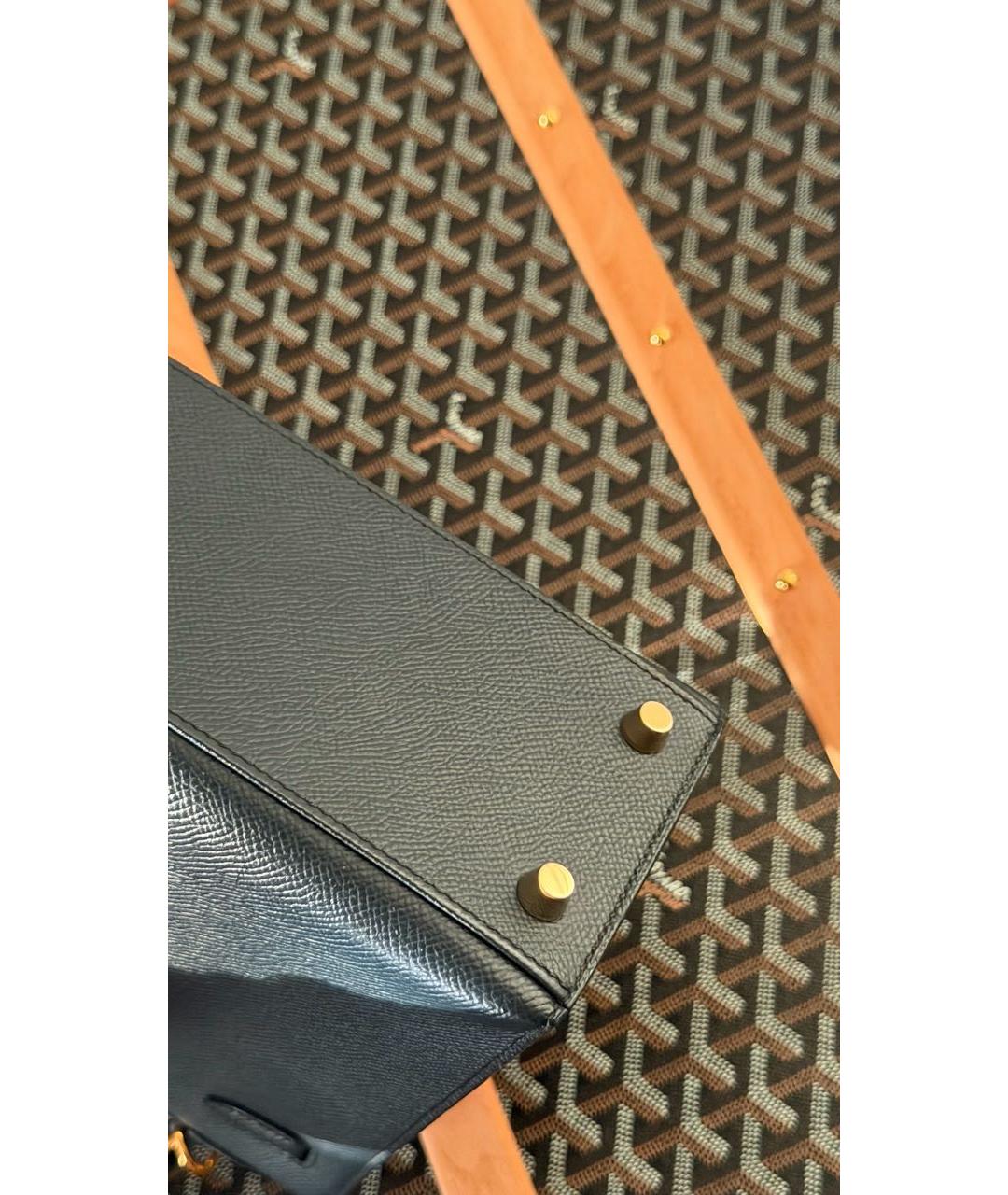 HERMES Синяя кожаная сумка с короткими ручками, фото 5