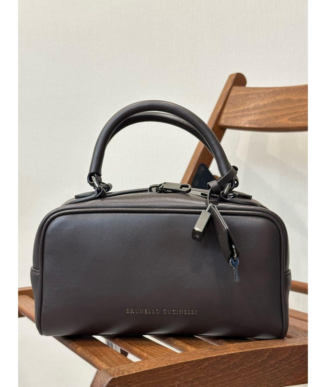 BRUNELLO CUCINELLI Коричневая кожаная сумка с короткими ручками, фото 4