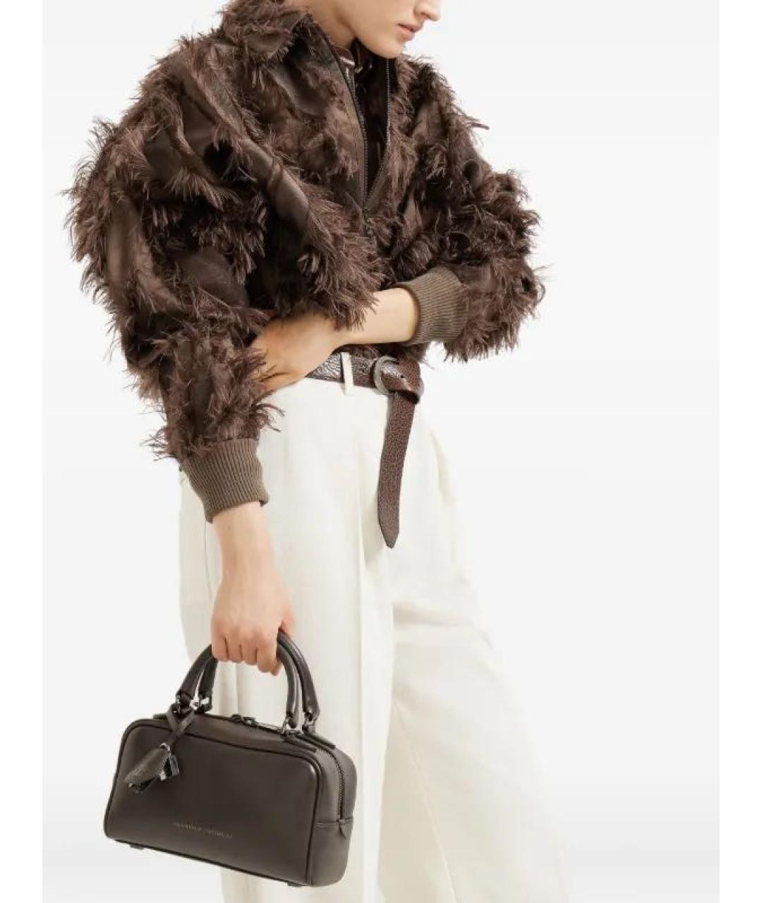 BRUNELLO CUCINELLI Коричневая кожаная сумка с короткими ручками, фото 8