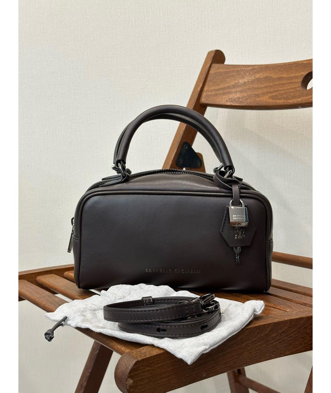 BRUNELLO CUCINELLI Коричневая кожаная сумка с короткими ручками, фото 6