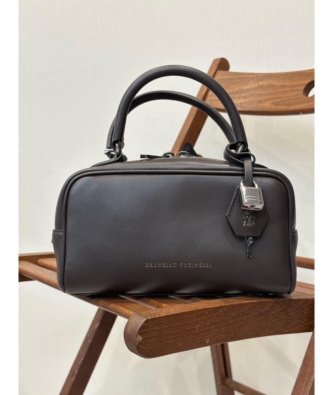 BRUNELLO CUCINELLI Коричневая кожаная сумка с короткими ручками, фото 2