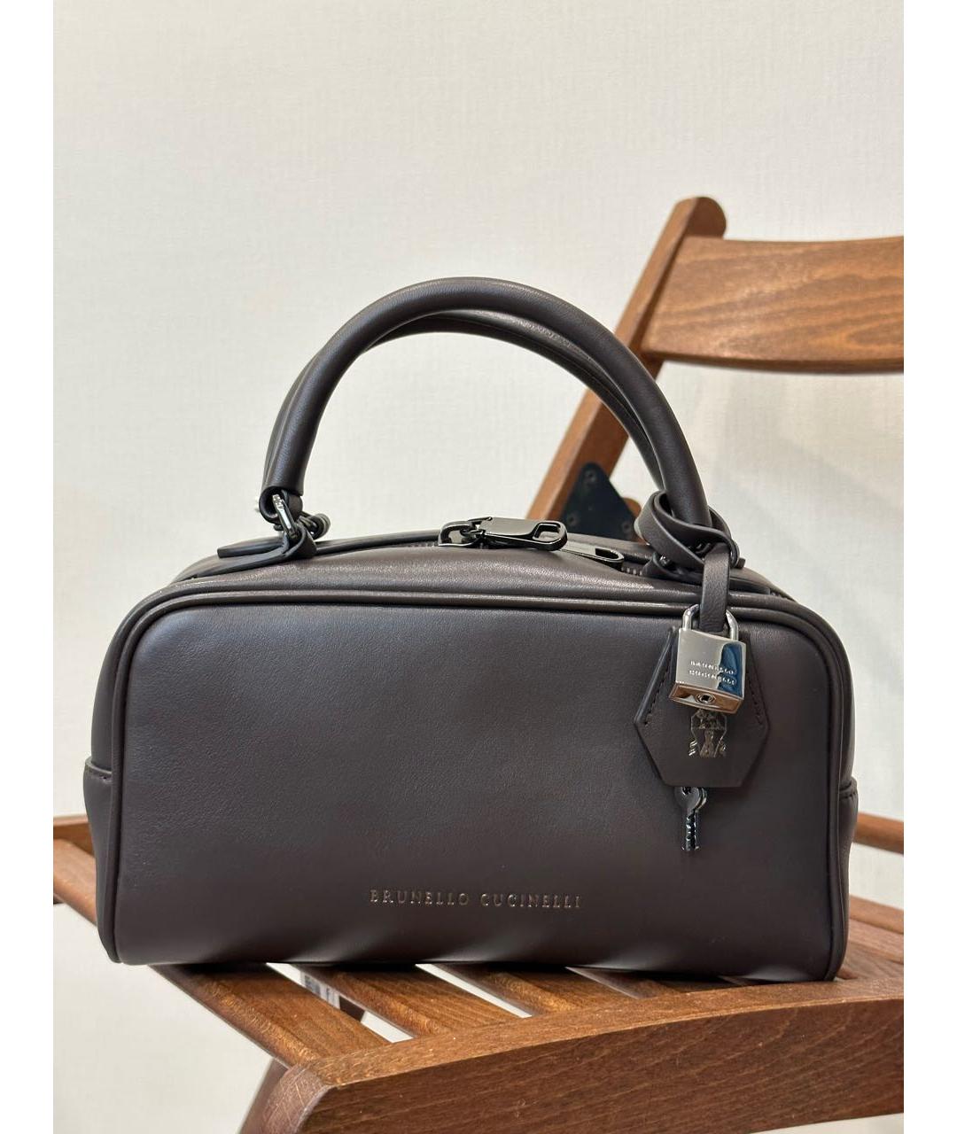 BRUNELLO CUCINELLI Коричневая кожаная сумка с короткими ручками, фото 5