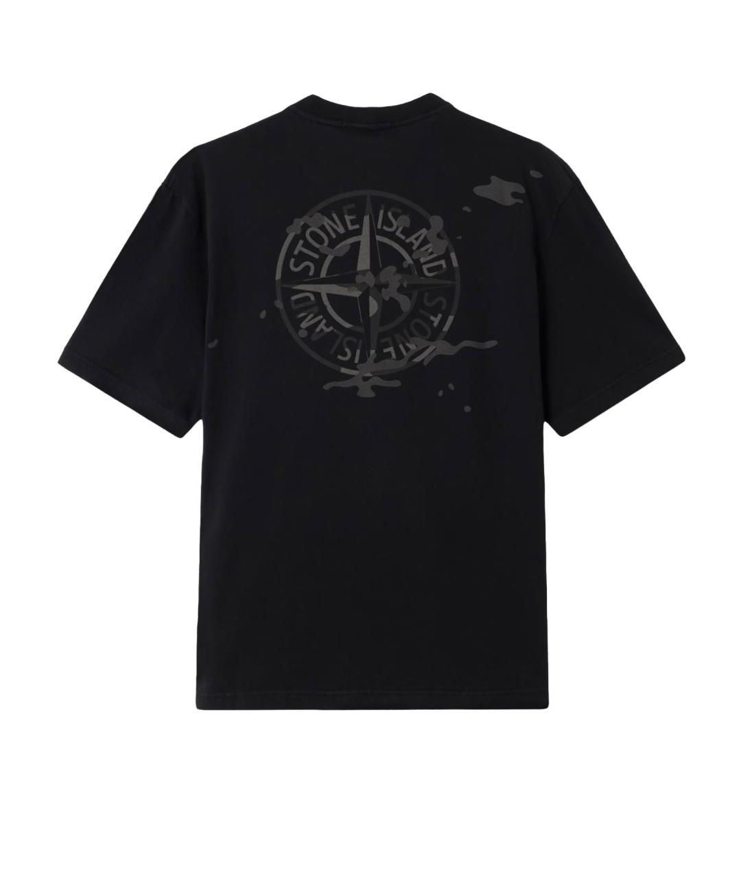 STONE ISLAND Черная хлопковая футболка, фото 2