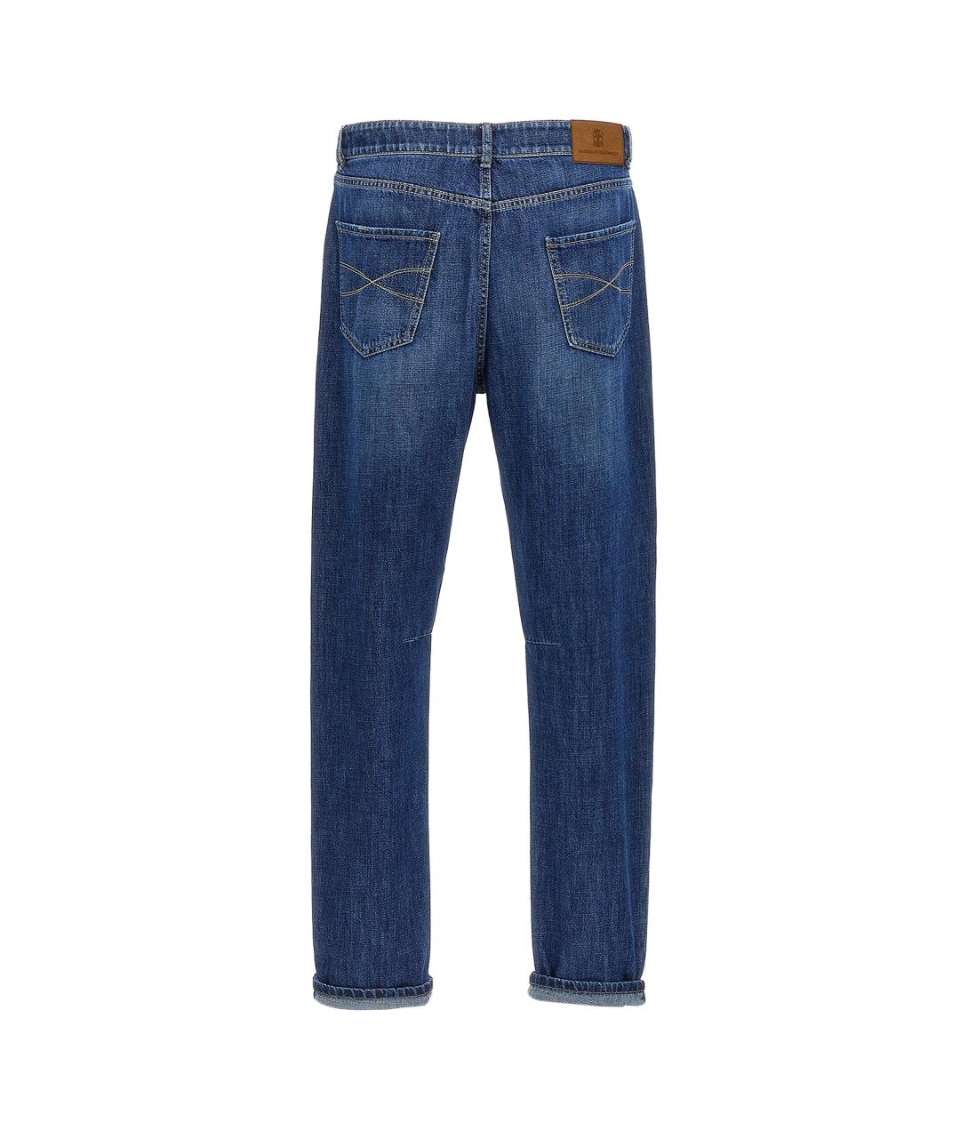 BRUNELLO CUCINELLI Синие хлопковые прямые джинсы, фото 2