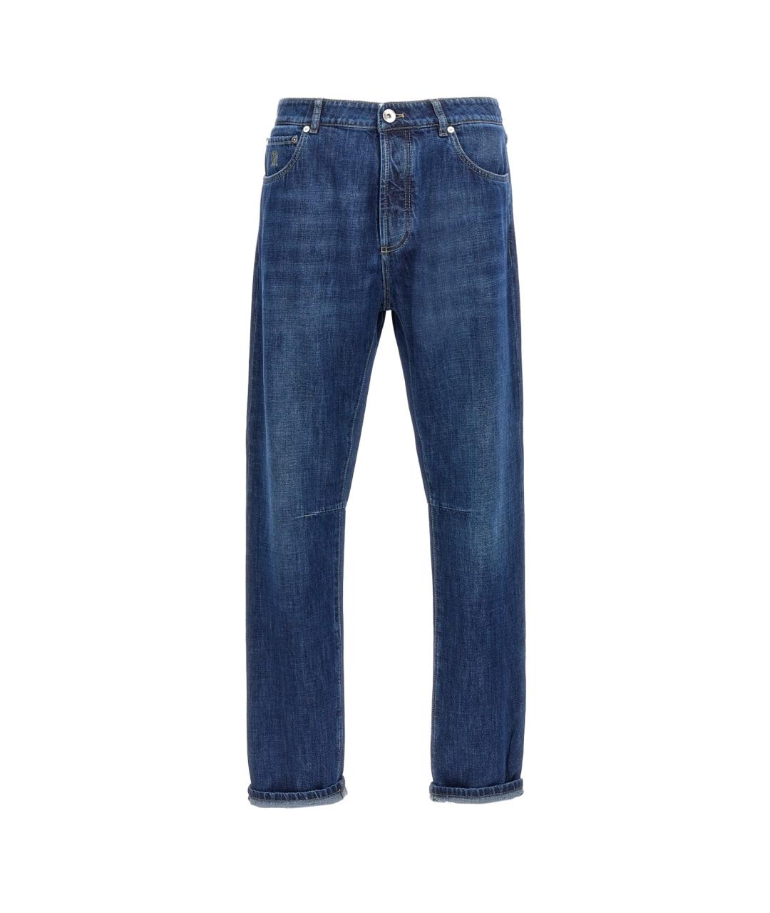 BRUNELLO CUCINELLI Синие хлопковые прямые джинсы, фото 1