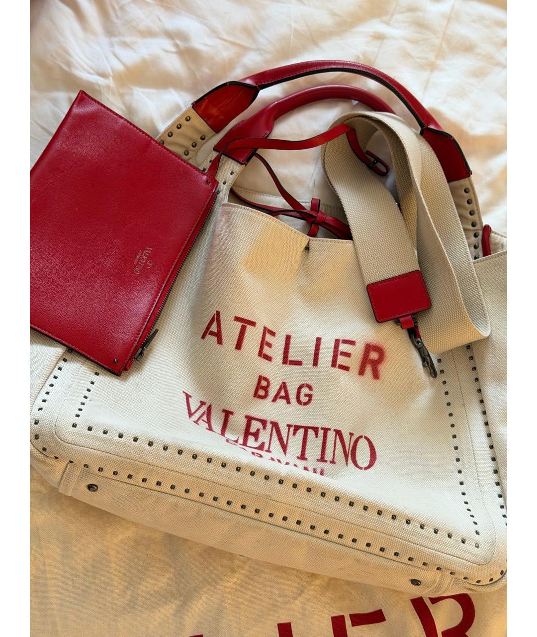 VALENTINO Бежевая тканевая сумка тоут, фото 3