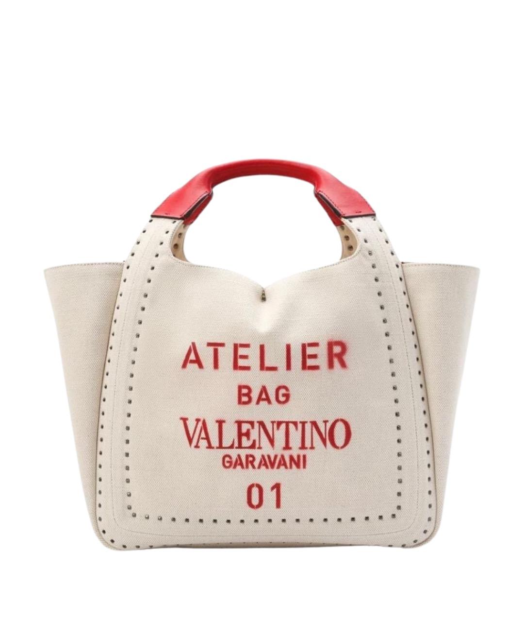 VALENTINO Бежевая тканевая сумка тоут, фото 1