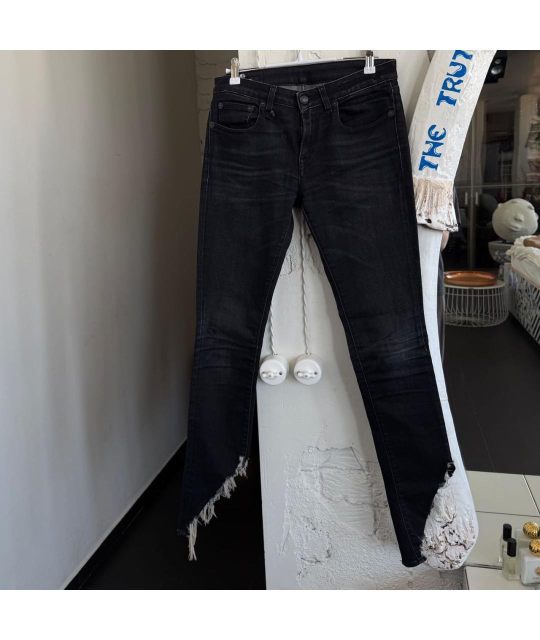 R13 Темно-синие хлопковые джинсы слим, фото 6