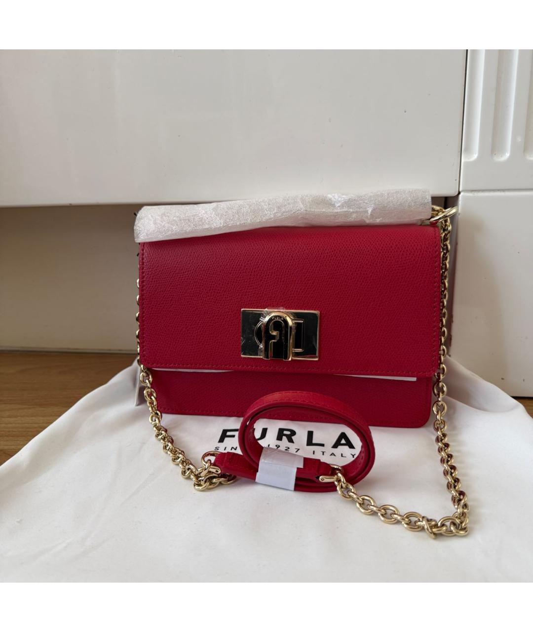 FURLA Красная кожаная сумка через плечо, фото 5