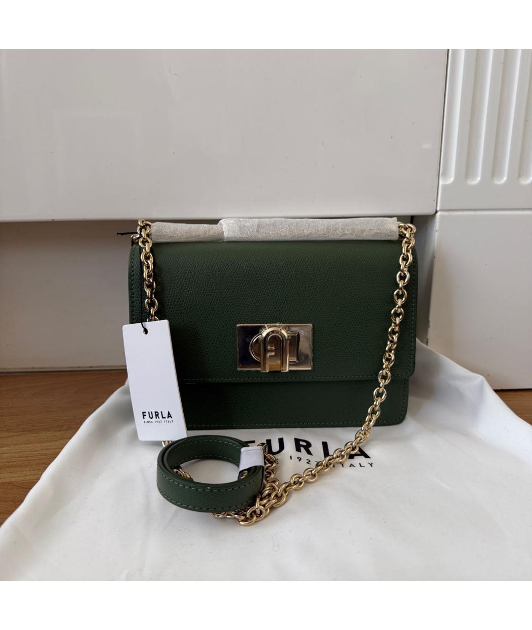 FURLA Зеленая кожаная сумка через плечо, фото 6