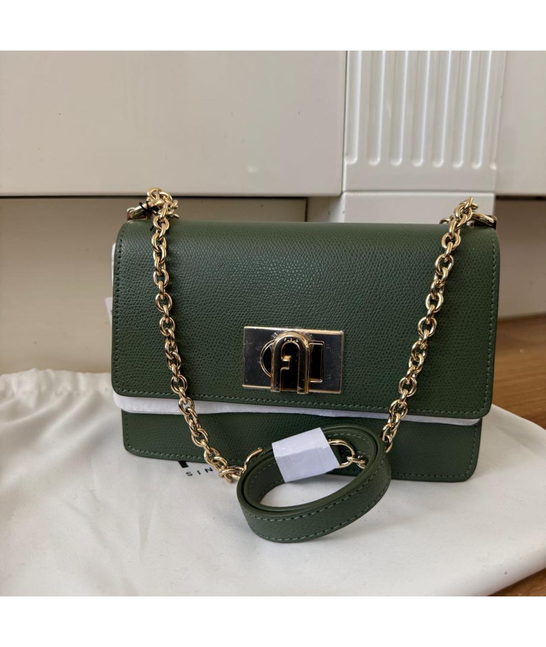 FURLA Зеленая кожаная сумка через плечо, фото 5