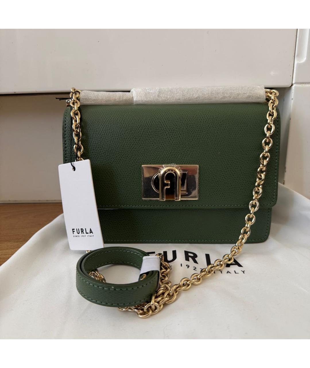 FURLA Зеленая кожаная сумка через плечо, фото 8