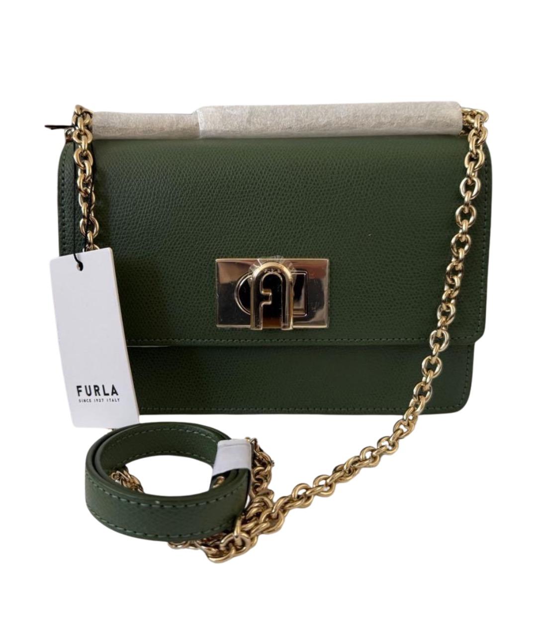 FURLA Зеленая кожаная сумка через плечо, фото 1