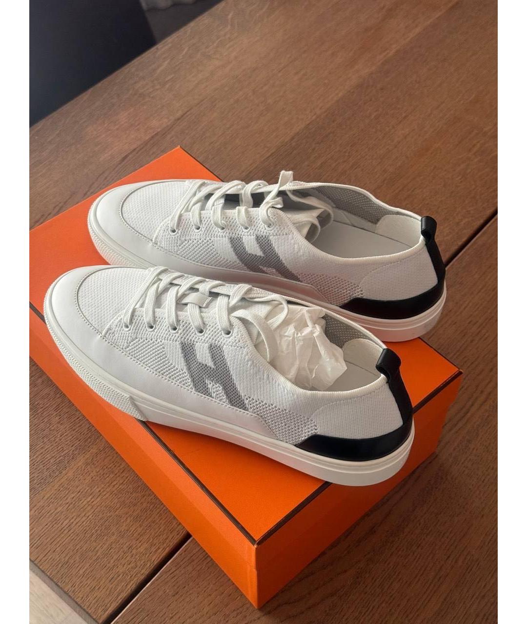 HERMES Белые текстильные низкие кроссовки / кеды, фото 4