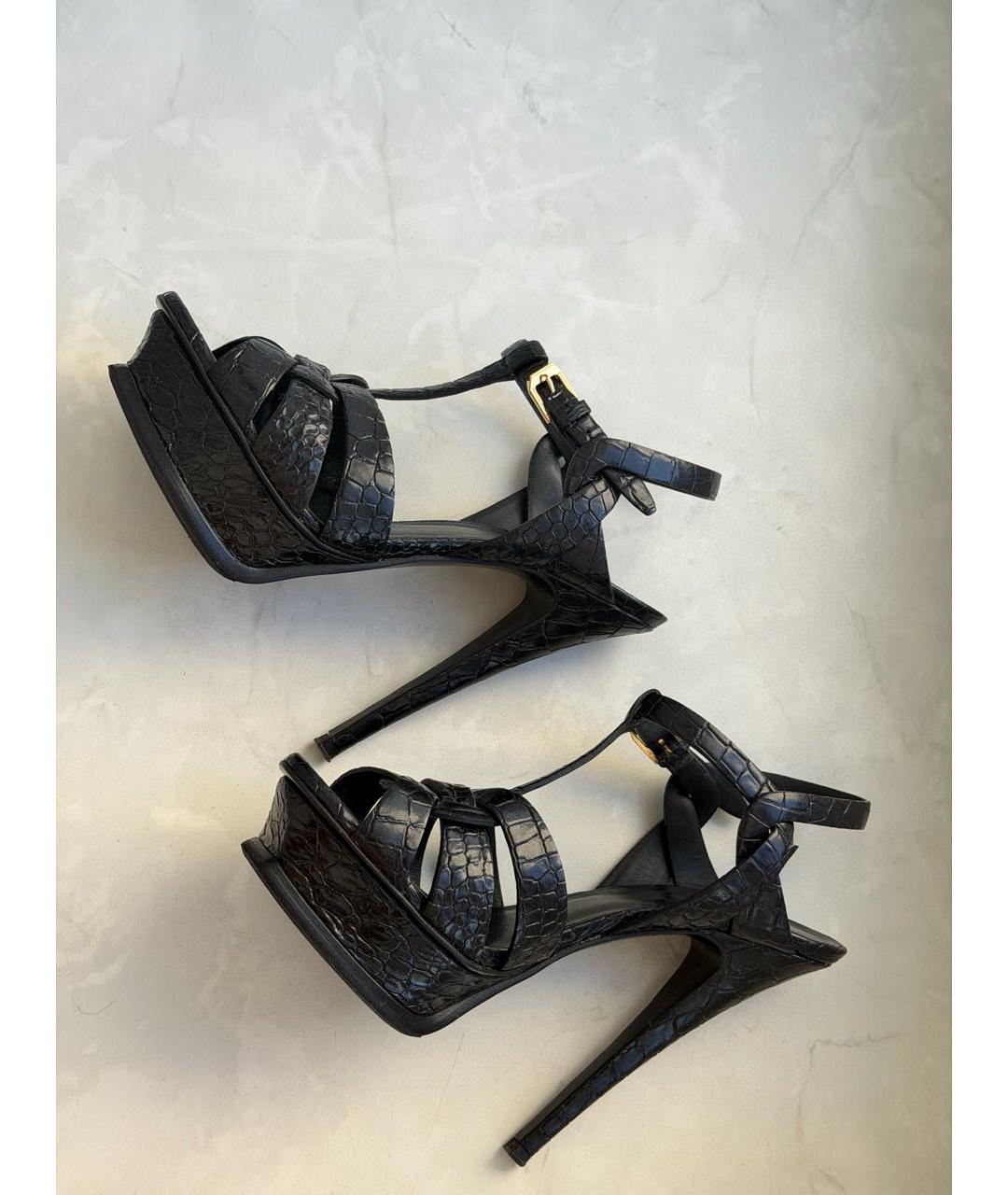 SAINT LAURENT Черные кожаные босоножки, фото 2