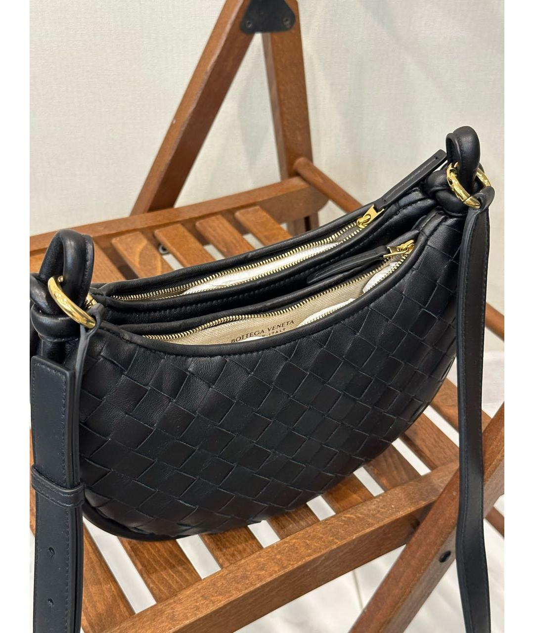 BOTTEGA VENETA Черная кожаная сумка через плечо, фото 6