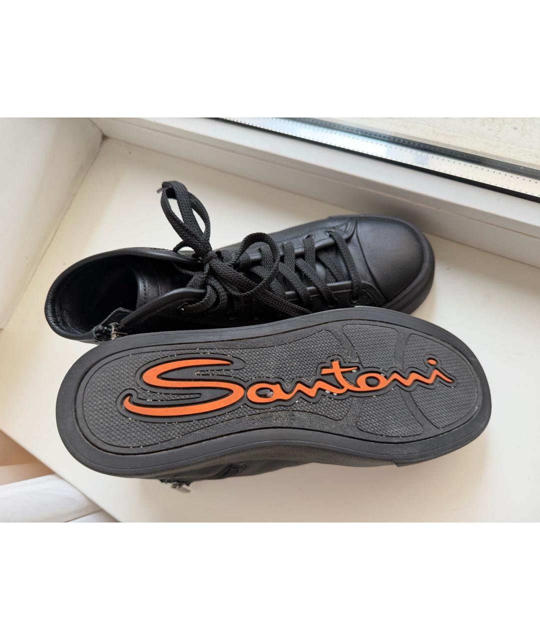 SANTONI Черные кожаные кеды, фото 5