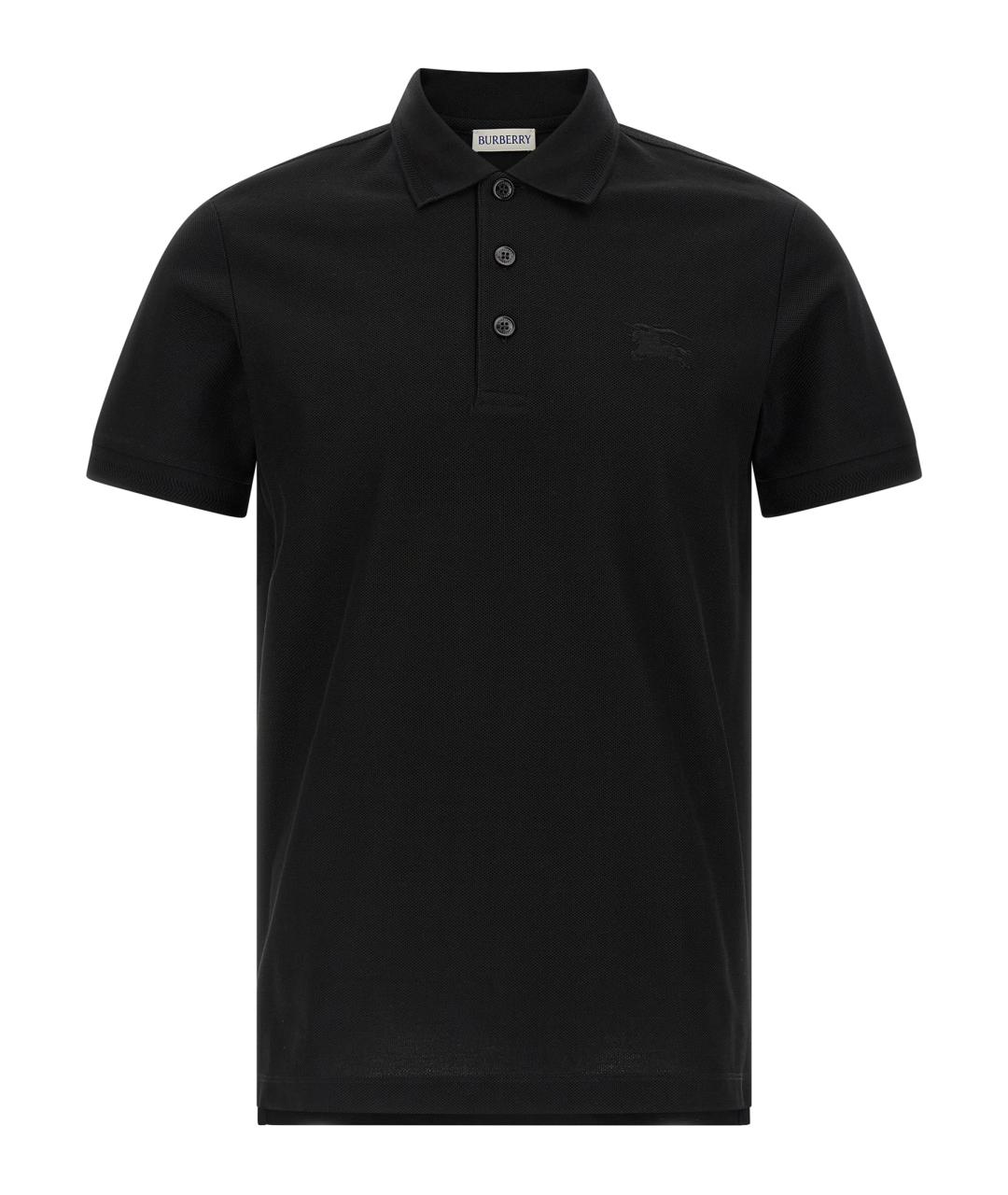 BURBERRY Черное хлопковое поло с коротким рукавом, фото 1