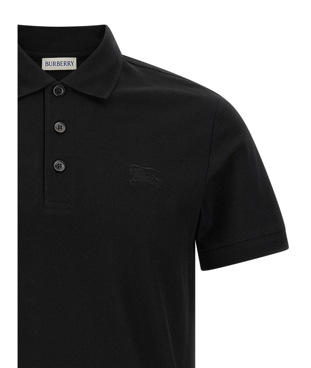BURBERRY Черное хлопковое поло с коротким рукавом, фото 3