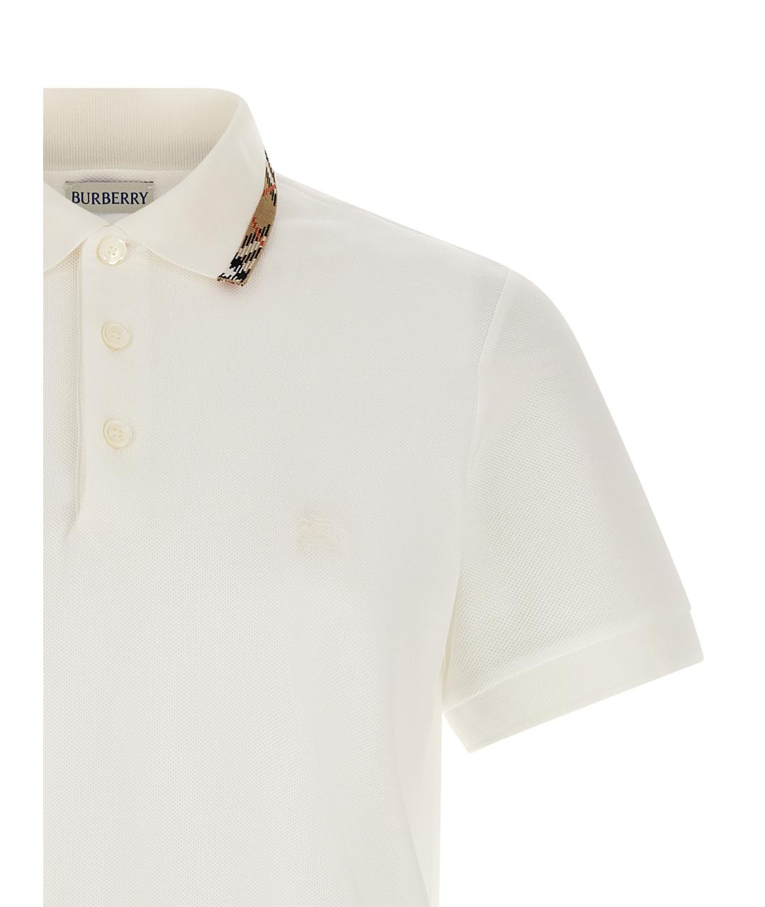 BURBERRY Белое хлопковое поло с коротким рукавом, фото 3