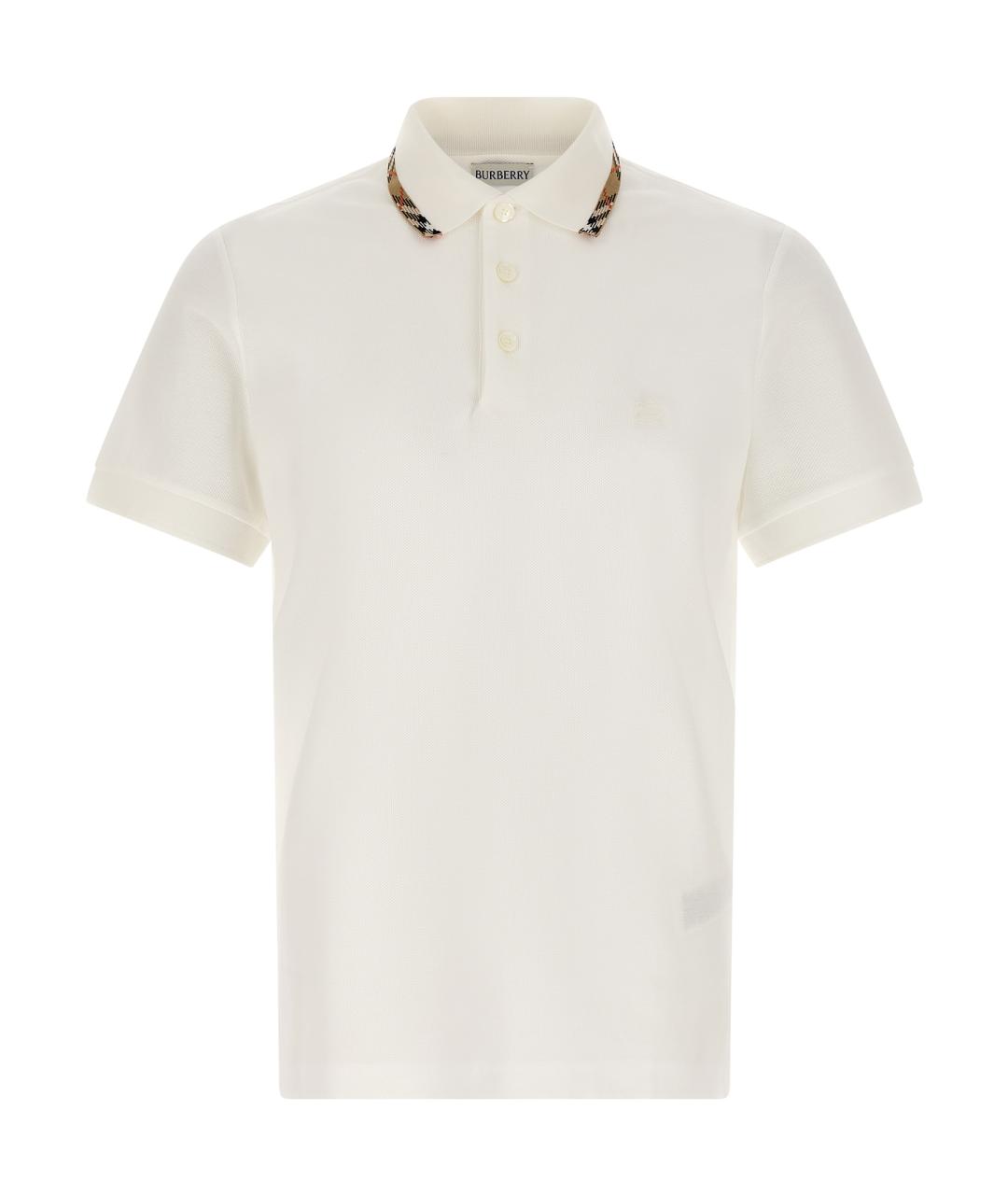 BURBERRY Белое хлопковое поло с коротким рукавом, фото 1