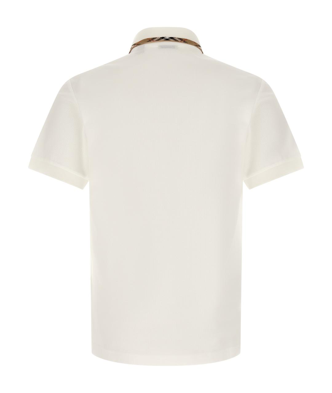BURBERRY Белое хлопковое поло с коротким рукавом, фото 2