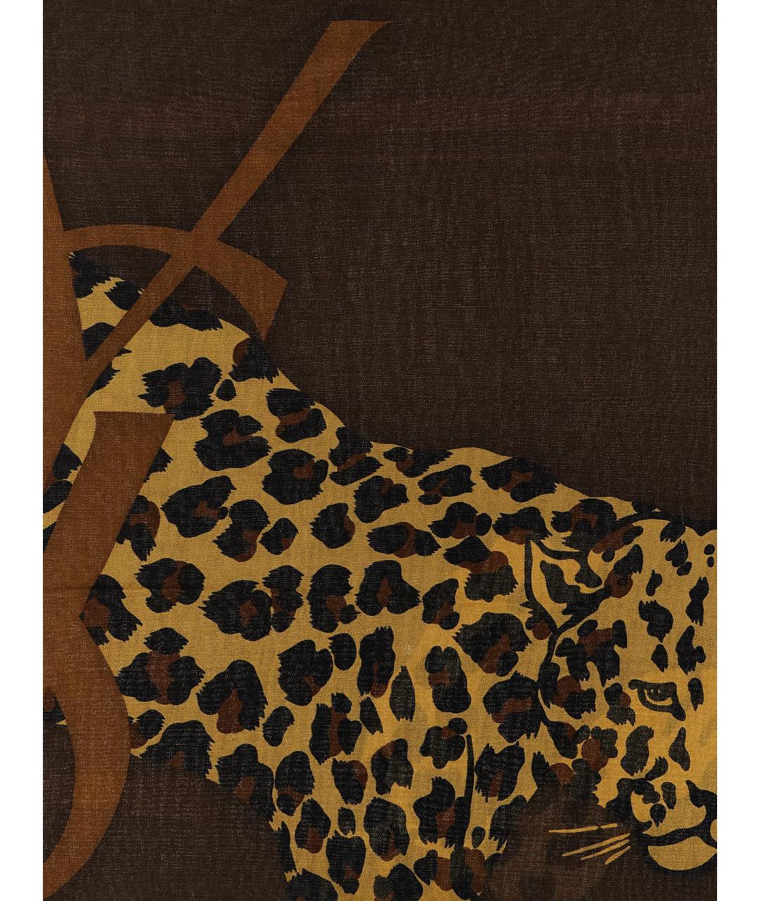 SAINT LAURENT Коричневый шерстяной шарф, фото 2