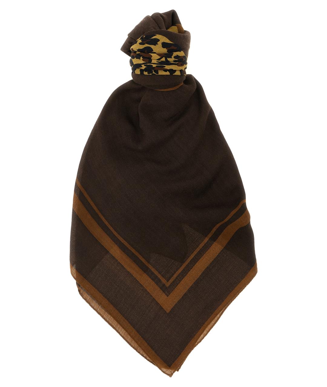 SAINT LAURENT Коричневый шерстяной шарф, фото 1