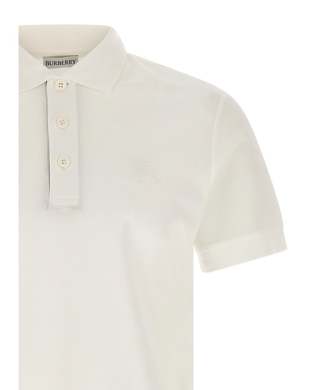 BURBERRY Белое хлопковое поло с коротким рукавом, фото 3