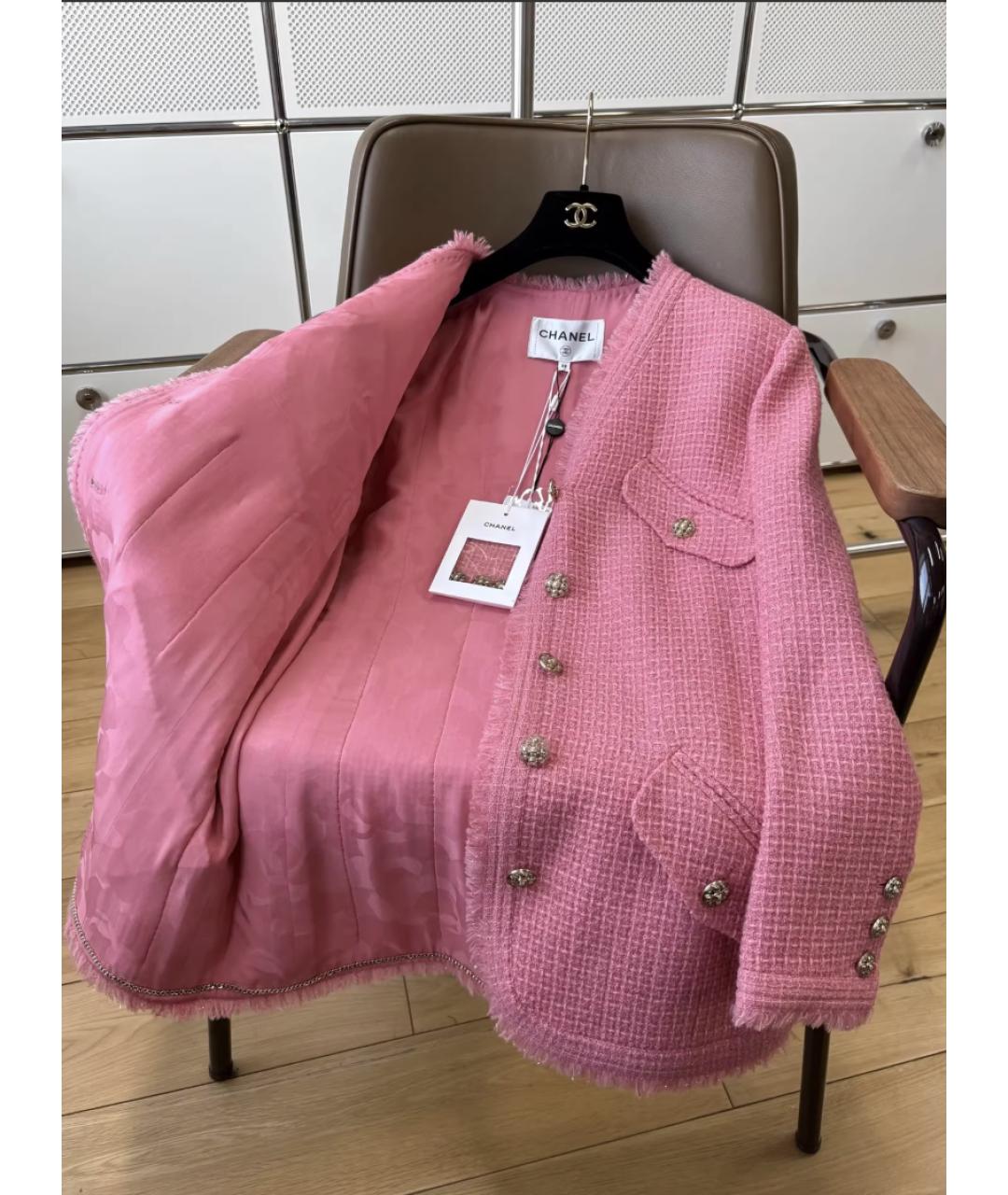 CHANEL Розовый твидовый жакет/пиджак, фото 3
