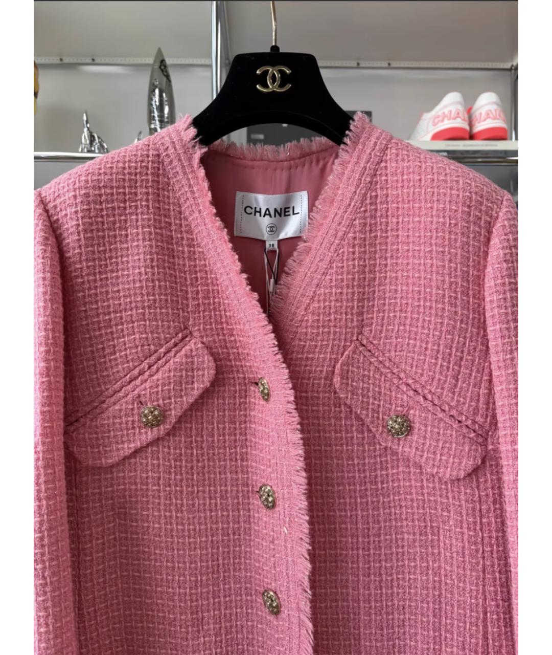 CHANEL Розовый твидовый жакет/пиджак, фото 2