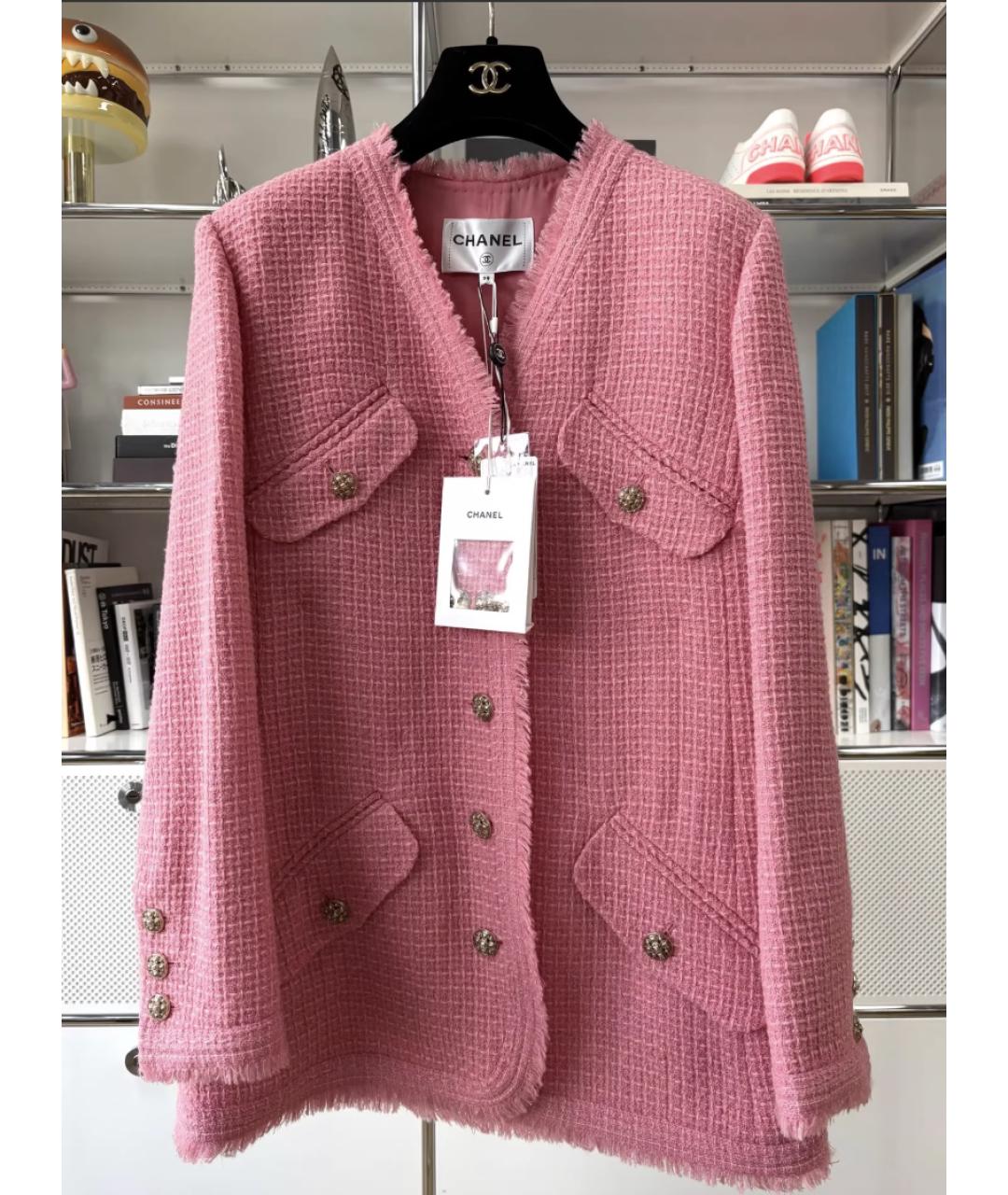 CHANEL Розовый твидовый жакет/пиджак, фото 7