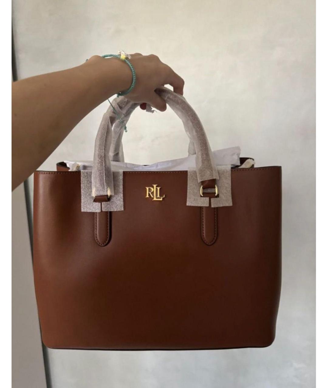 RALPH LAUREN Коричневая кожаная сумка тоут, фото 2