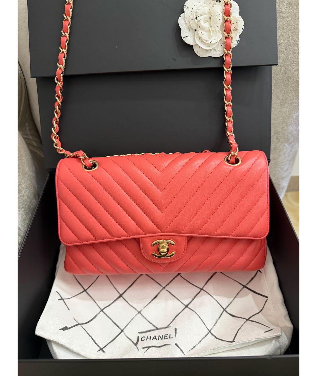 CHANEL Коралловая кожаная сумка через плечо, фото 5