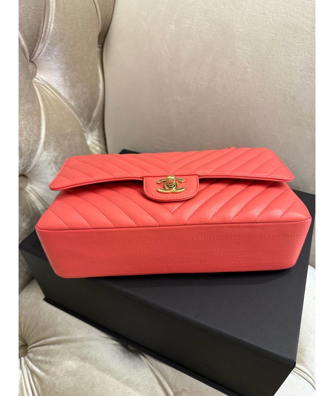 CHANEL Коралловая кожаная сумка через плечо, фото 6