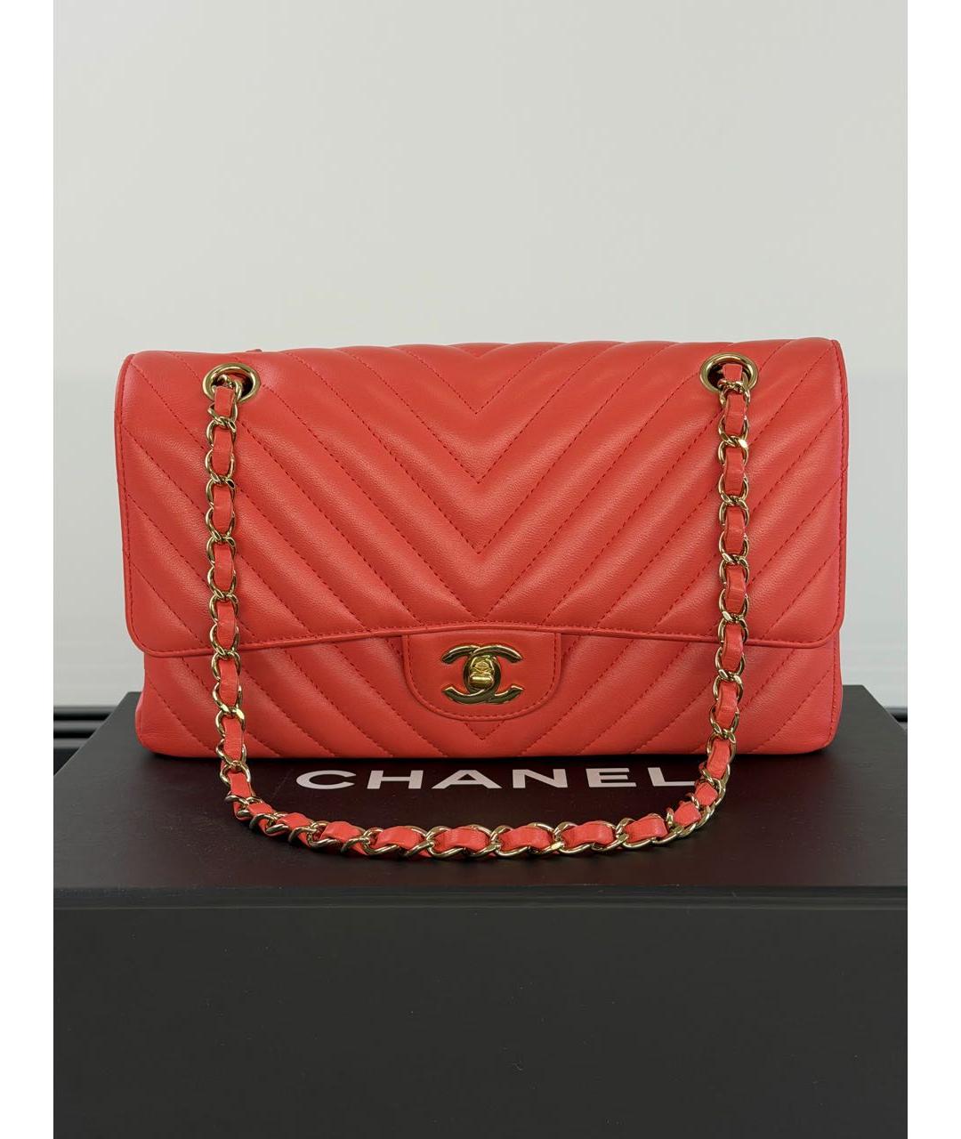 CHANEL Коралловая кожаная сумка через плечо, фото 7