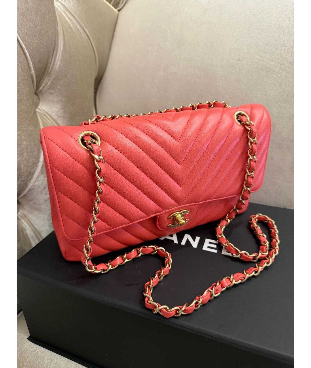 CHANEL Коралловая кожаная сумка через плечо, фото 2