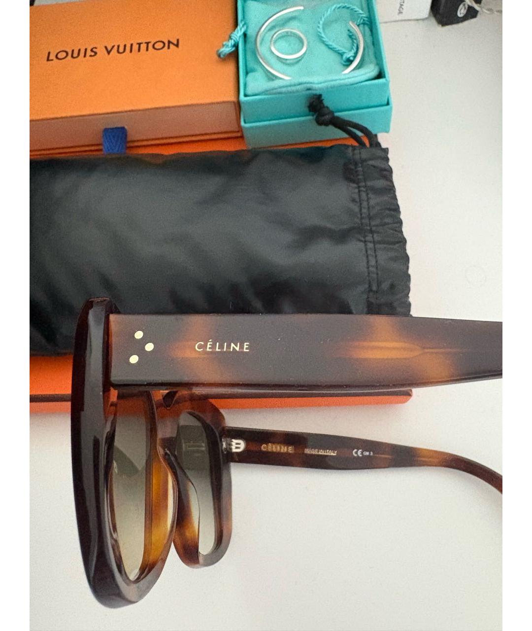 CELINE Коричневые пластиковые солнцезащитные очки, фото 3