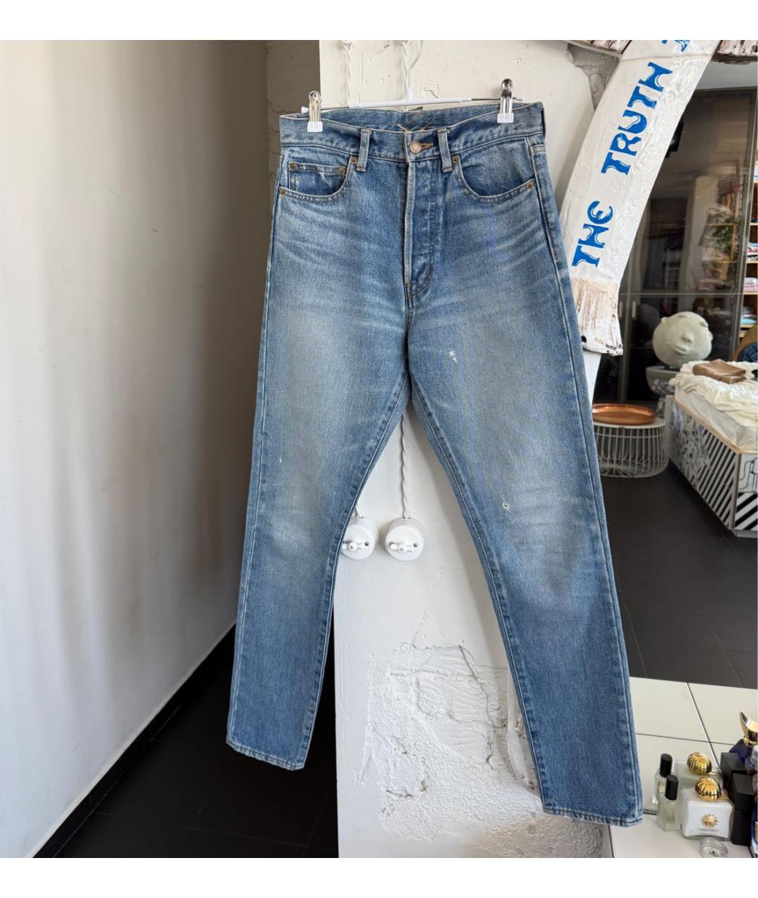 SAINT LAURENT Голубые хлопковые джинсы слим, фото 6