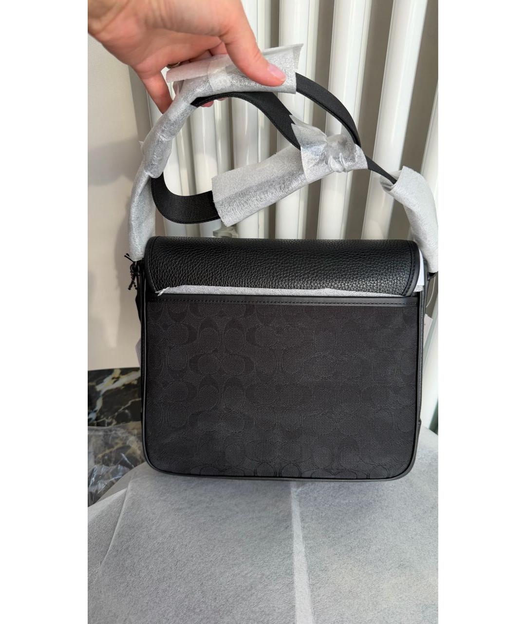 COACH Черная кожаная барсетка, фото 4