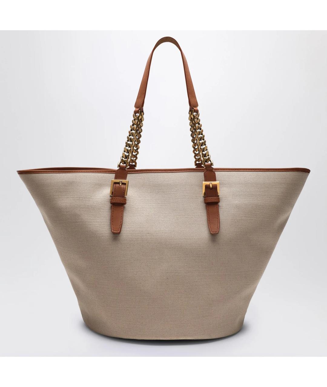 SAINT LAURENT Бежевая тканевая сумка тоут, фото 2