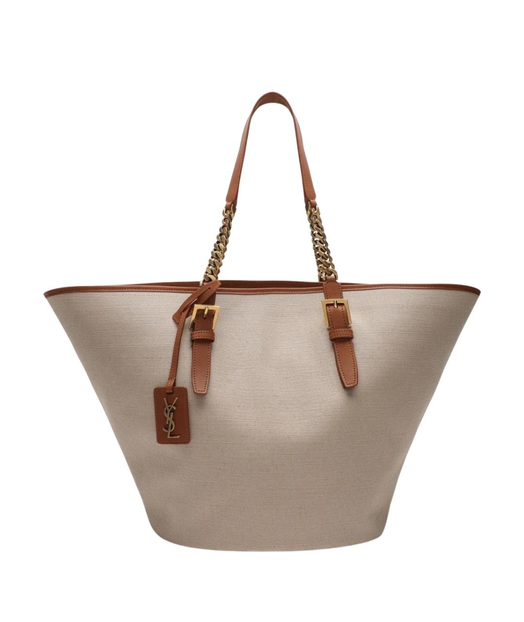 SAINT LAURENT Бежевая тканевая сумка тоут, фото 1