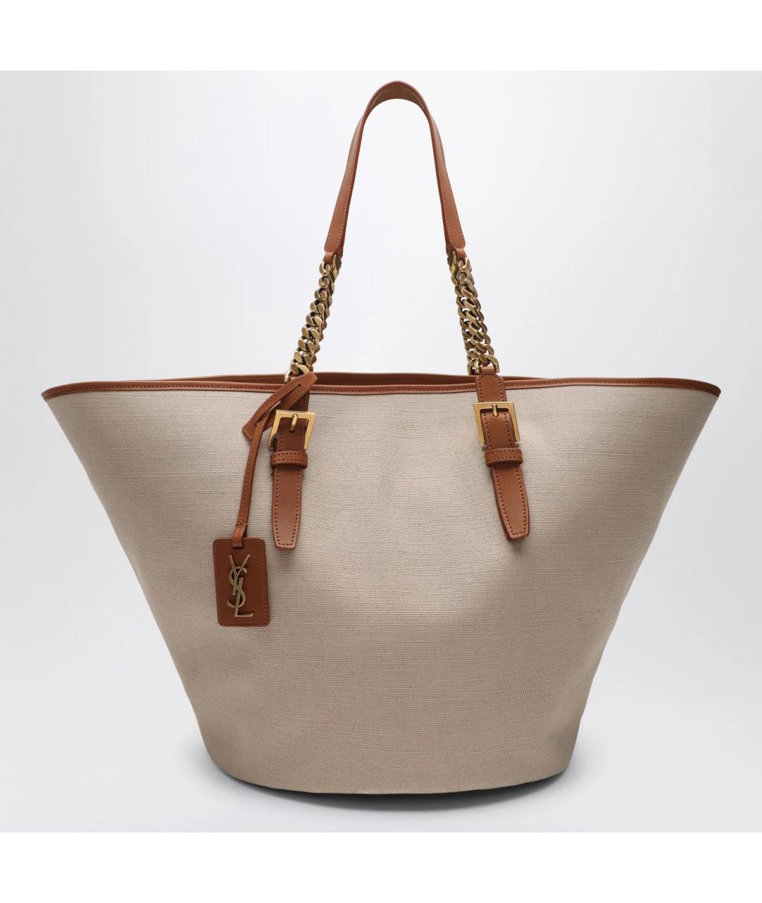 SAINT LAURENT Бежевая тканевая сумка тоут, фото 3