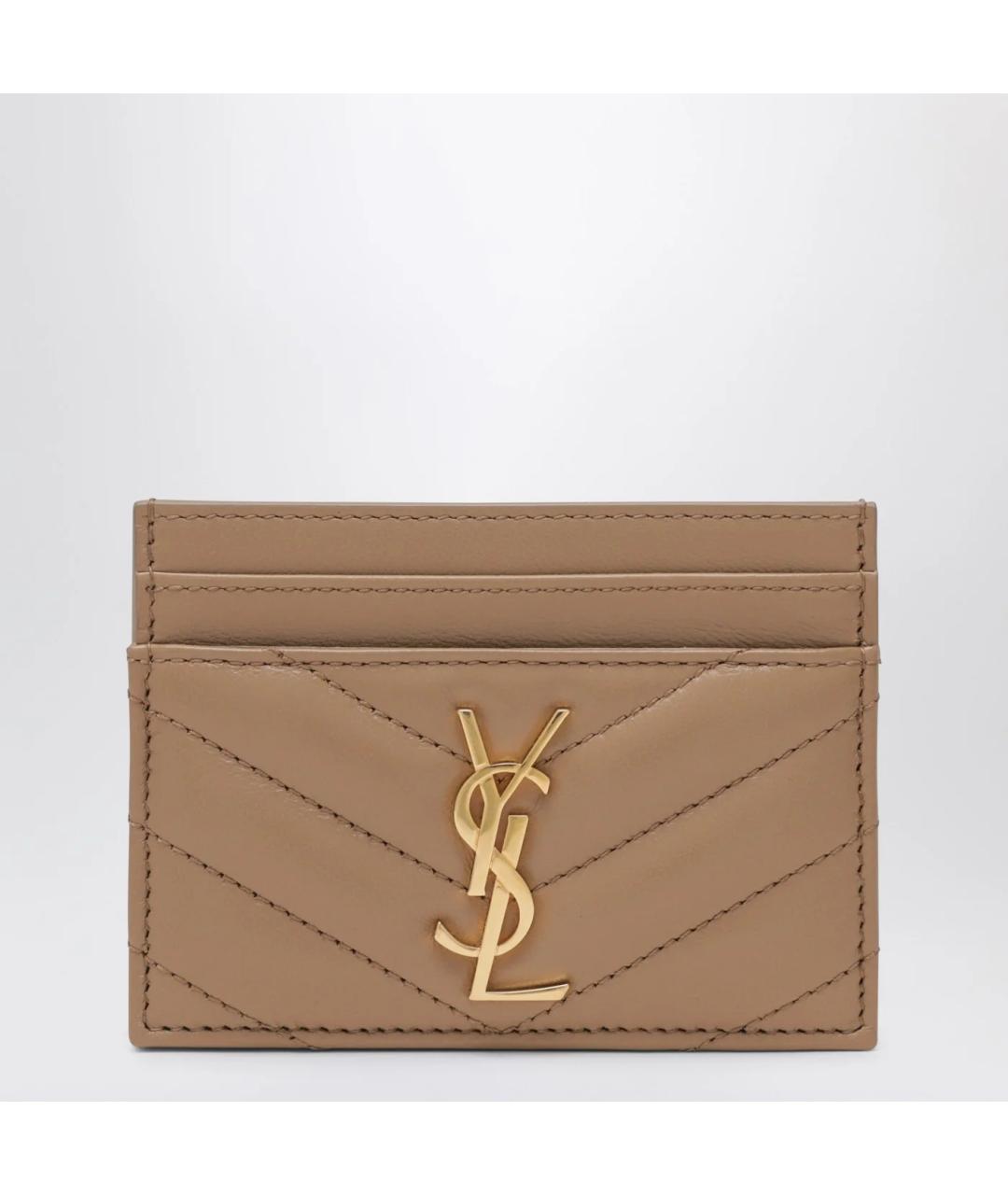 SAINT LAURENT Коричневый кожаный кардхолдер, фото 3