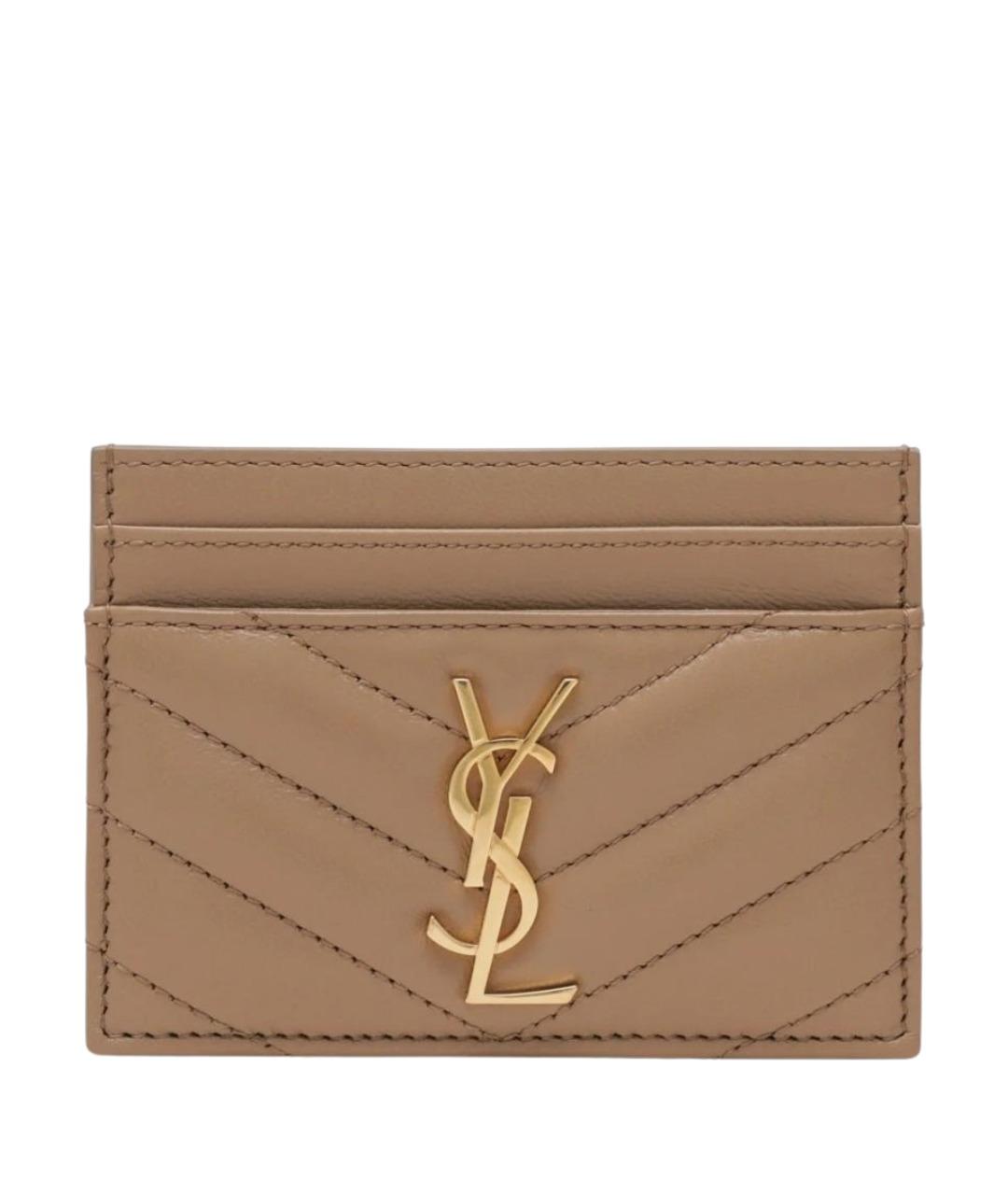 SAINT LAURENT Коричневый кожаный кардхолдер, фото 1