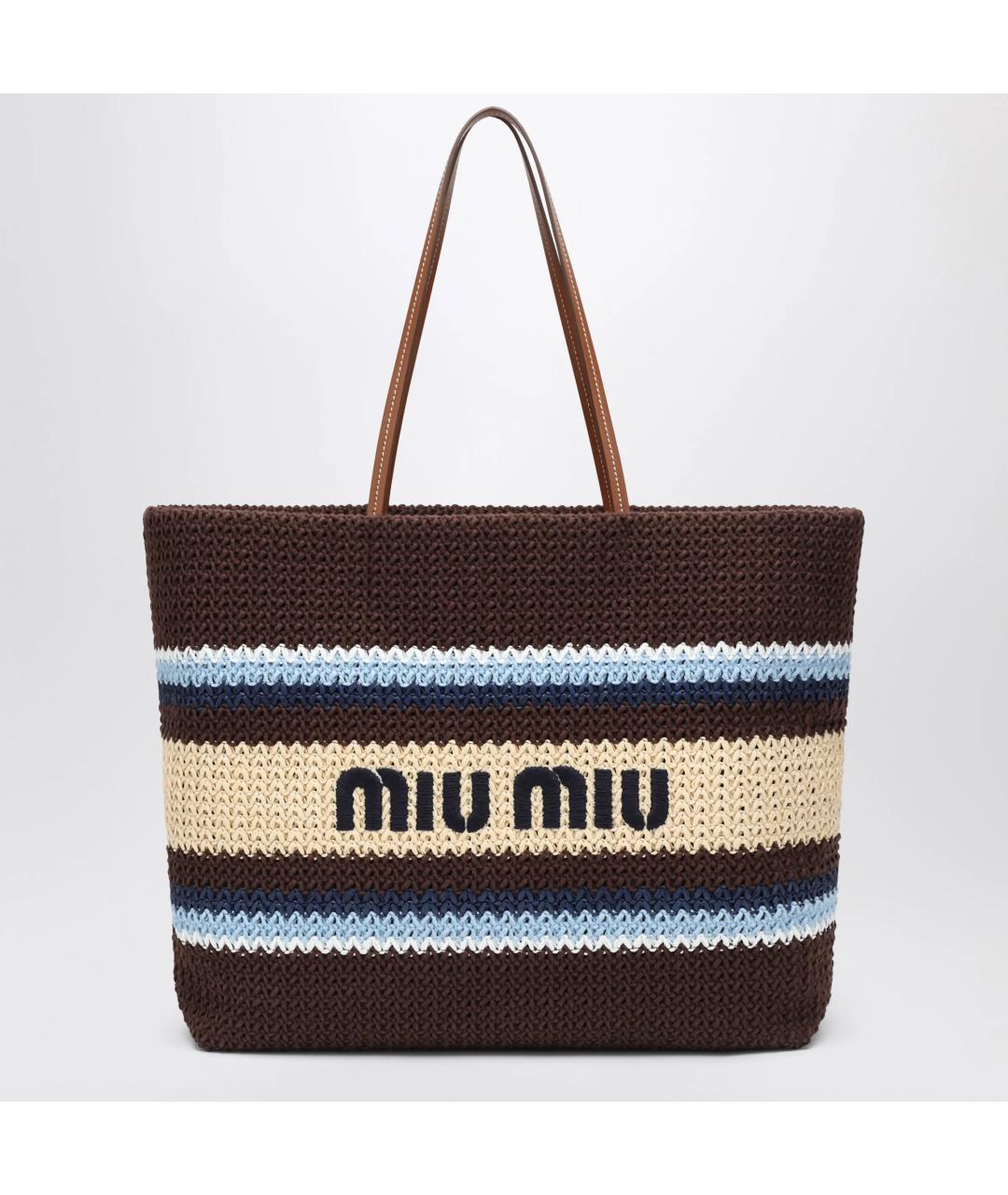 MIU MIU Коричневая пелетеная сумка тоут, фото 3