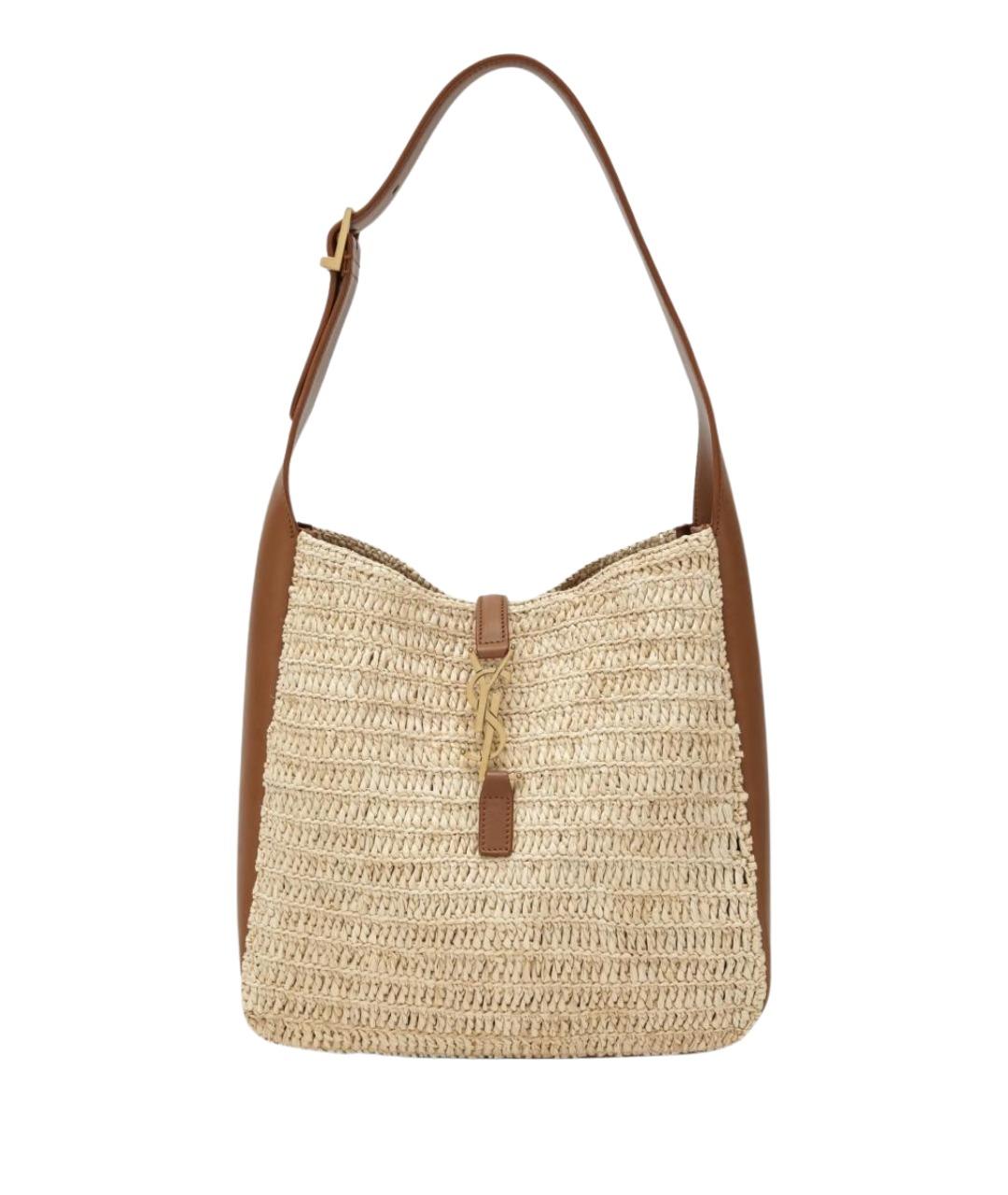 SAINT LAURENT Бежевая пелетеная сумка через плечо, фото 1