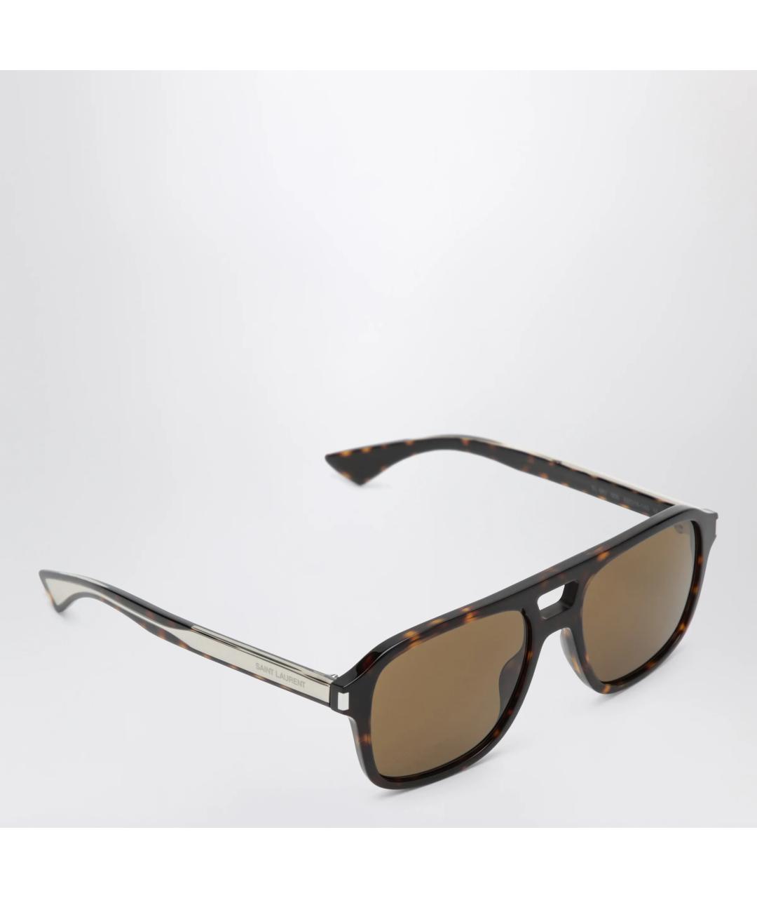 SAINT LAURENT Коричневые пластиковые солнцезащитные очки, фото 2